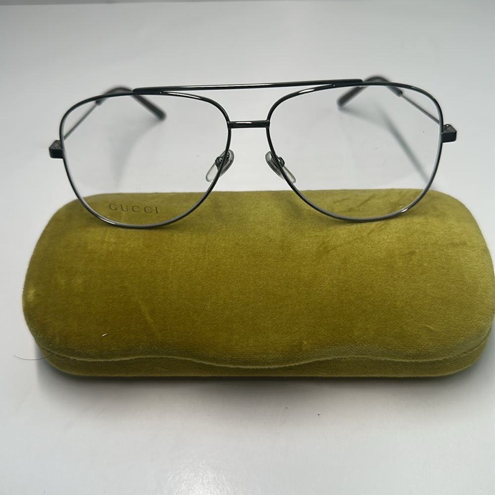 Gucci Silver Aviator Glasses NEW GG0442O Aviator Eyeglasses – Ruthenium / Silver - Picture 4 of 12